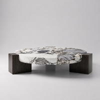 Table basse en marbre italien, design minimaliste nordique avec base en bois massif pour salon moderne