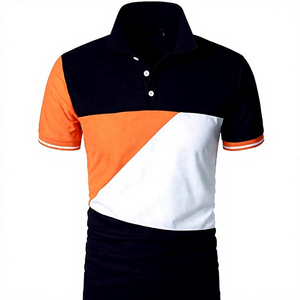 Men's Color Blocked <b>Polo</b> Shirt Short Sleeve Design Casual Knitted Fabric <b>Orange</b> White - Product Image 1