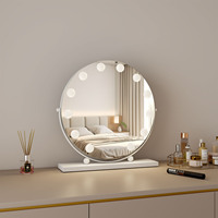 Adjustable Brightness Lighted Cosmetic Vanity Tabletop LED Makeup Mirror Touch Switch Magnifying Feature Metal+Glass