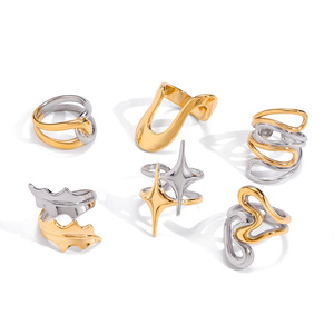 Ensemble de bagues colorées à motifs géométriques étoiles, bijoux de mode pour femmes, cadeau en acier inoxydable et titane - Product Image 5