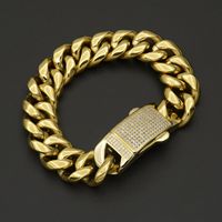 Chaîne cubaine Miami en acier inoxydable plaqué or 18 carats PVD, largeur 18 mm, style hip-hop, avec boucle en zircon