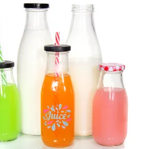 China Fabricação OEM Logo Beverage Juice Drinking garrafas de vidro para suco Em Massa Com Tampas 500ml 1000ml
