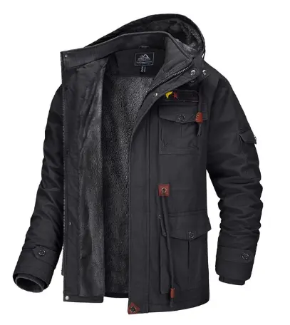 Erkekler için polar astarlı kargo ceket rüzgar geçirmez kış çıkarılabilir kapşonlu palto dış giyim motosiklet sıcaklık mont yürüyüş Parkas giyim
