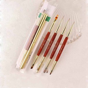 Pinceaux à ongles double tête avec manche en bois, poils en nylon, virole sertie, pour liner plat ovale, gel de construction et manucure nail art - Product Image 1