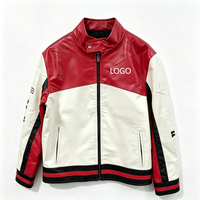 Blouson en cuir PU personnalisé pour homme, col montant, style course, coupe-vent, veste de moto, fermeture éclair intégrale, logo OEM