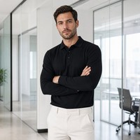 Camisetas Polo Personalizadas de Manga Larga para Hombre, 180GSM, Casuales, Fabricante OEM/ODM, Logotipo Personalizado, Venta al Por Mayor