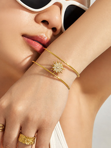 Brazalete Ligero de Acero Inoxidable con Baño de Oro de 18K y Circonitas, Estilo Vintage, Ajustable, Unisex, Venta al por Mayor, MOQ - Product Image 4