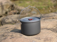 Panci Gantung untuk Berkemah di Luar Ruangan, Aluminium Alloy Anti Lengket 4L, Kompatibel dengan Kompor Gas, Set Peralatan Masak Portabel Ringan, Termasuk Tutup Panci, untuk Piknik