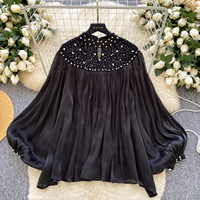 Camisas Casuales de Manga Larga con Cuello Redondo y Mangas Farol con Diamantes para Mujer, Tops Casuales para Mujer, Ropa al por Mayor