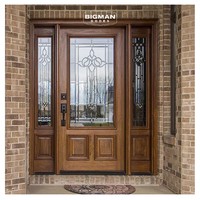 Porte d'entrée en bois massif traditionnelle personnalisée avec insert en verre latéral, design imperméable pour villa