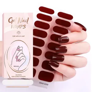 Precio al por mayor de larga duración, envolturas para uñas con logotipo personalizado, pegatinas de uñas de Gel semicuradas de Color sólido con luz UV