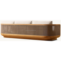 Canapé d'extérieur sculptural en teck avec dossier en forme de baril, tressé à la main en corde, pour villa, jardin, patio, terrasse