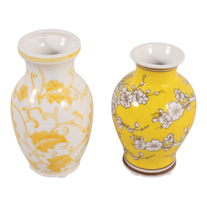 Vaso in Ceramica con Design Floreale Chinoiserie, Giallo e Bianco, Pezzo Decorativo per Soggiorno - Product Image 6