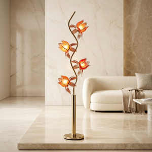Lampe sur pied de style nordique en forme de fleur de lotus, luminaire floral à 4 têtes pour chambre à coucher et salon - Product Image 1