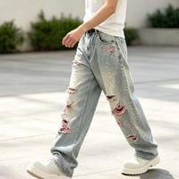 Pantalon en jean gris ciment classique, style streetwear, couleur unie, pour un usage quotidien, jeans baggy pour hommes, personnalisable