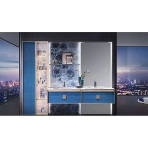 Mueble de Baño Romántico Azul con Doble Lavabo, Encimera de Mármol y Lavabo Empotrado - Product Image 1