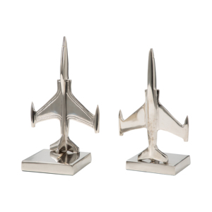 Fermalibri in metallo a forma di aeroplano, accessori decorativi moderni per la casa, la biblioteca o la libreria, finitura argento - Product Image 3