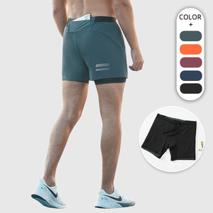 Men Quick Dry Running Shorts Built In Brief No Show Split <b>Layer</b> Workout 2 in 1 Fitness Shorts - Product Image 3
