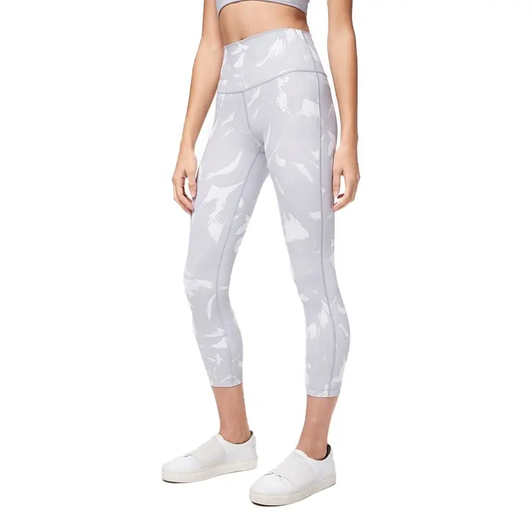 New Ladies White Pattern Sublimation druck Kompression strain ing Athletic Pants Entwerfen Sie Ihre eigenen Yoga hosen Leggings