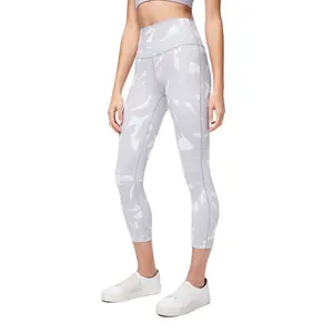 New Ladies White Pattern Sublimation Printing Compression Training Athletic Pants Design Your Own Yoga Pants Leggings