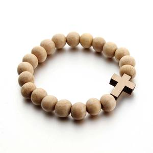 Bracelet en <span class=keywords><strong>bois</strong></span> avec pendentif géométrique en forme <span class=keywords><strong>de</strong></span> croix, couleur café, en alliage fait main, style bohème, pour femmes - Product Image 4