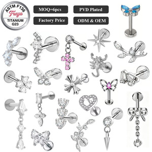 Pendientes de Titanio G23 F136 Freya para <span class=keywords><strong>Piercing</strong></span> de Cartílago y Hélice, Labret de Espiral Plana, Pendientes de Trago con Rosca Interna y Zirconia, Anillos para Labio - Product Image 1