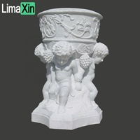 Planteur en marbre sculpté à la main, motif de pierre blanche, jardinière décorative de jardin, livraison directe d'usine