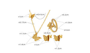 Juego de Joyería para Mujer con Collar, Aretes y Anillos de Mariposa en Acero Inoxidable Chapado en Oro de 18K, Ideal para Aniversario - Product Image 6