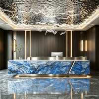 Comptoir de réception de spa en MDF laqué brillant de luxe, comptoir moderne avec texture marbre, taille personnalisée, design pour hôtel, salon, usine