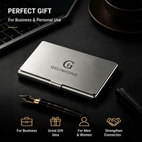 Porte-cartes de visite en métal de luxe avec logo personnalisé, étui à nom en acier inoxydable, design élégant, format de poche, boîte cadeau personnalisée