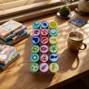 Assortiment de 18 tampons éducatifs en plastique auto-encreurs personnalisés <span class=keywords><strong>TopFun</strong></span> DF06 pour enfants de 2 à 4 ans - Product Image 2