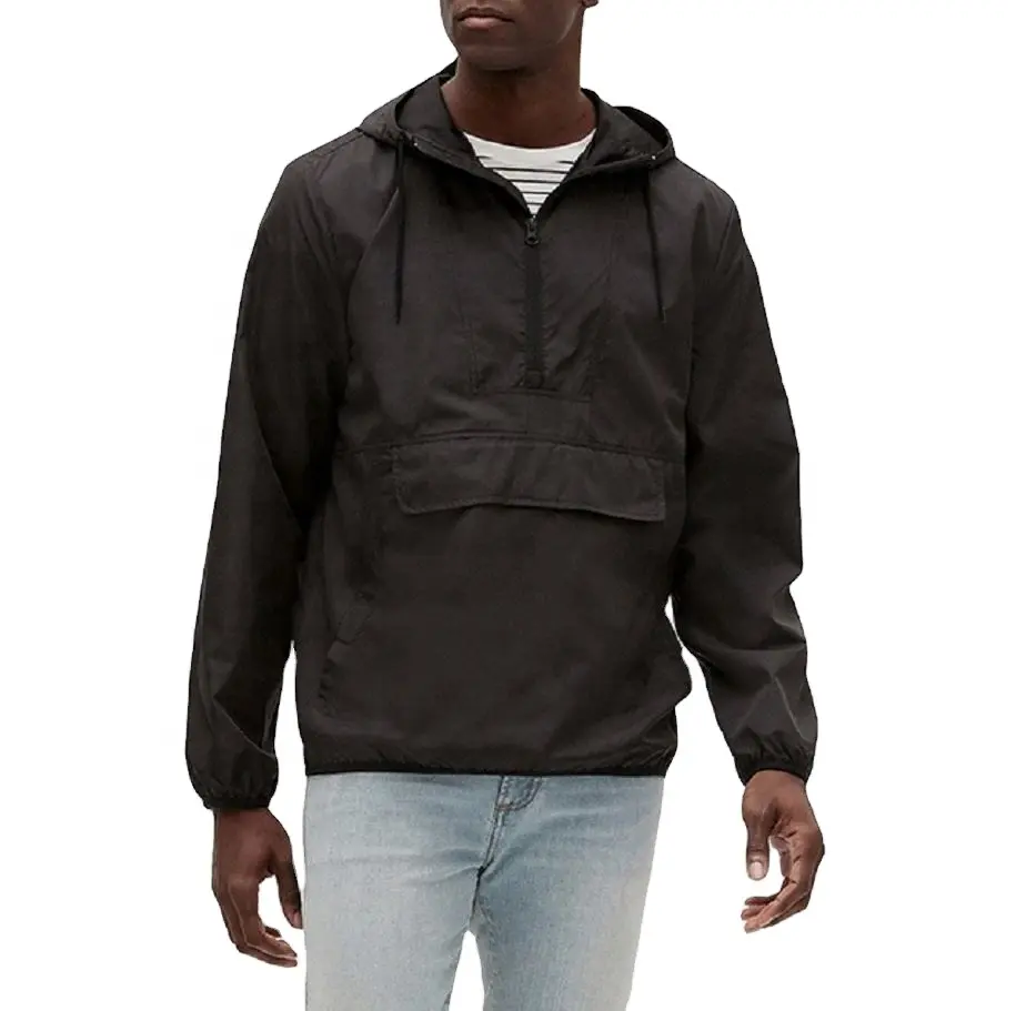 Custom mens 100% polyester running jacket waterproof half zip up windbreaker jacket for men