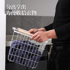 Wrought Iron Laundry Basket White Rectangle Standing Type Wheeled Clothing Organizer Storage Basket - Product Image 1