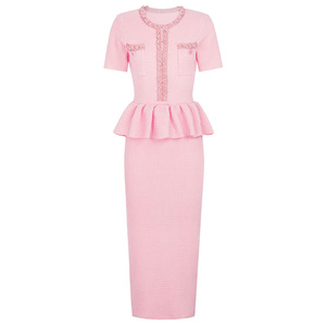 Bettergirl Abito Lungo <span class=keywords><strong>in</strong></span> <span class=keywords><strong>Maglia</strong></span> con Paillettes di Alta Qualità, Nuova Moda Autunnale, <span class=keywords><strong>Vestito</strong></span> Casual <span class=keywords><strong>Rosa</strong></span> Slim a Maniche Corte - Product Image 1