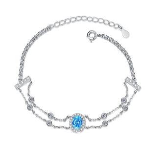 Pulsera de moissanita de doble cadena de Plata de Ley 925 con brazaletes de moda ovalados de oro blanco de diseño avanzado - Product Image 1