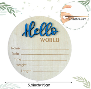 Placa Redonda Moderna 3D Tallada con Láser en <span class=keywords><strong>Madera</strong></span>, Placa <span class=keywords><strong>de</strong></span> Nacimiento con la Frase 'Hello World' <span class=keywords><strong>para</strong></span> la Habitación del Bebé y Letrero <span class=keywords><strong>de</strong></span> Anuncio <span class=keywords><strong>de</strong></span> Nacimiento - Product Image 3