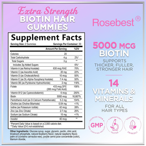 Gomitas Veganas con Biotina 5000mg, Sabor Frambuesa Natural, Marca Privada OEM al por Mayor de Rosebest, Vitaminas para el Crecimiento del Cabello con Vitaminas C y E - Product Image 6