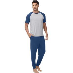 ชุดนอนผู้ชายแบบกำหนดเอง เสื้อยืดแขนสั้น กางเกงจ็อกเกอร์ ชุดนอนเนื้อนุ่ม ชุดนอนแร็กแลน ไซส์ S-XXL - Product Image 4