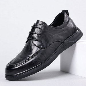 Chaussures Derby en cuir noir pour hommes, tige texturée souple, à lacets, décontractées et habillées, légères, semelle épaisse, pour le travail et le quotidien - Product Image 2