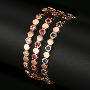 High End Eco-friendly <b>Copper</b> Gold Plated Micro Insert 3mm Champagne Zircon Vintage Chain <b>Bracelet</b> for Women - Product Image 3
