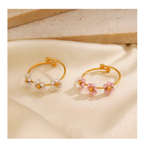 Bague fleur réglable en acier inoxydable plaqué or de qualité supérieure avec perle de Zircon nouveaux bijoux de mode pour femmes au design ouvert - Product Image 1