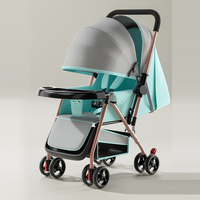 Poussette pliable en lin à deux sens avec cadre en acier inoxydable, capacité de charge de 20 kg, 0-3 ans, vue haute, peut s'asseoir/s'allonger, nouvelles roues en EVA pour bébé