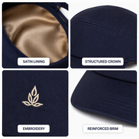 Casquette de baseball 5 panneaux robuste à visière incurvée, brodée, avec doublure en satin, vente en gros