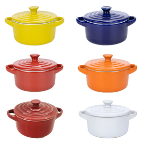 Plats et moules à pâtisserie de haute qualité fabriqués en Chine, ramequins en céramique avec couvercle, 7 oz, mini <span class=keywords><strong>cocotte</strong></span> ronde pour four - Product Image 1