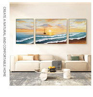 Décoration murale pour la maison et le bureau, art nature, paysage côtier, paysage marin texturé 3D, triptyque, peinture sur toile texturée en relief peinte à la main