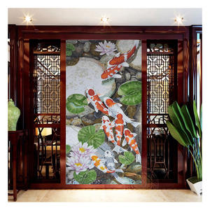 กระเบื้องโมเสคแก้วลายใบบัวและปลาแบบกำหนดเองของ ZF ลายโมเสคแก้วน้ำแข็งแบบหลอมร้อน สำหรับตกแต่งผนัง - Product Image 6