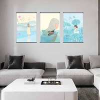 Décoration Murale Esthétique : Ensemble de 3 Pièces de Peinture sur Toile PVC 216g, Illustration Murale Peinte au Spray, Art Mural Suspendu Noir