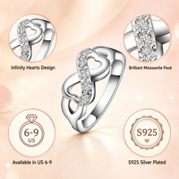 Bague Cœur Infini Romantique en Moissanite pour Femme, en Cuivre Plaqué Argent, Double Bande d'Amour Pavé, Promesse d'Éternité, Fiançailles, Mariage