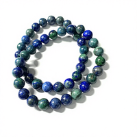 Bracelet perlé style bohème en azurite naturelle, onyx noir, cristal et strass, plaqué or, élastique et ajustable, Fashion Channel IGI