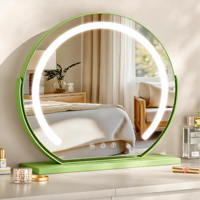 Miroir de maquillage rond avec écran LED intelligent, lumière de vanité de bureau, métal et verre, design personnalisé, marque personnalisée